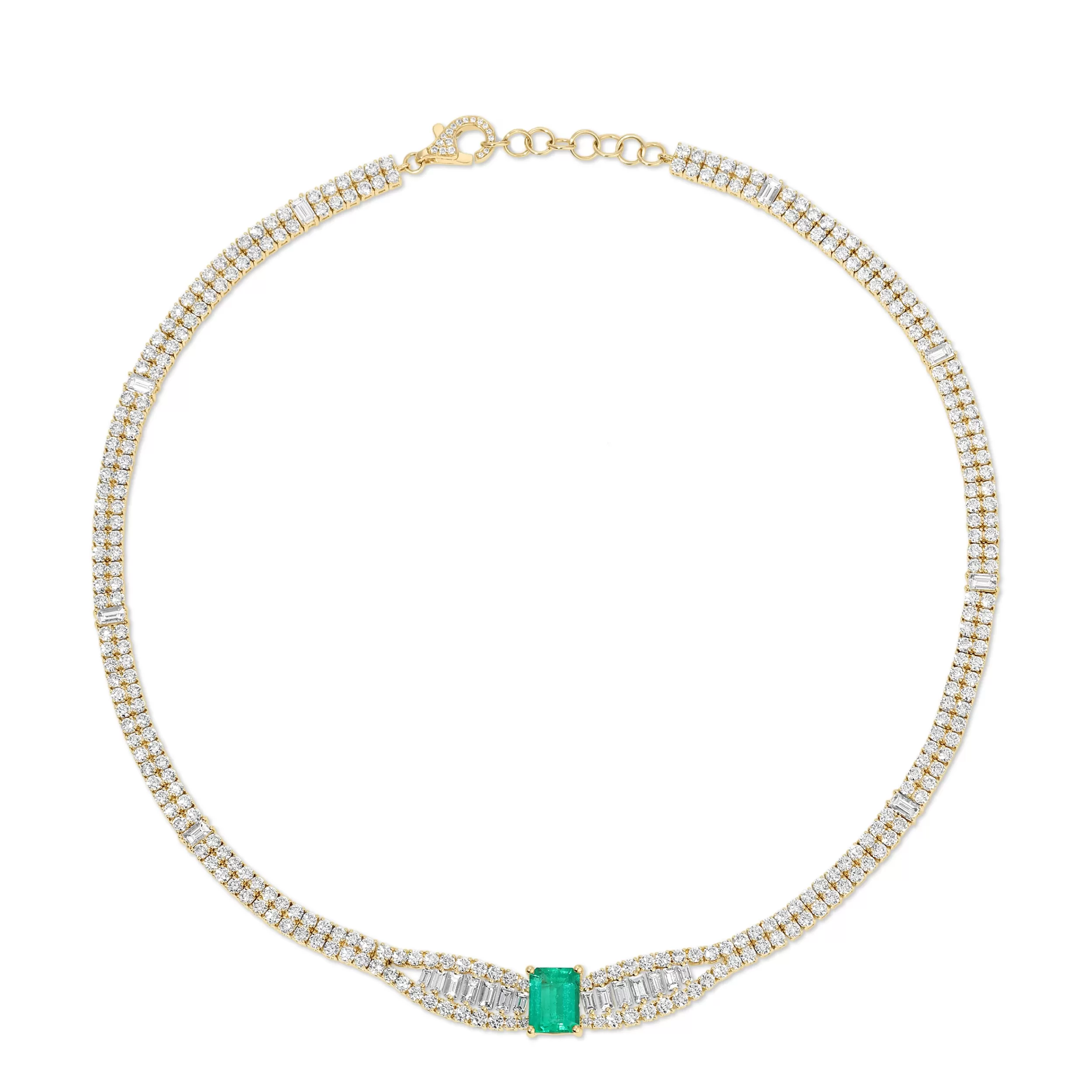 Anita Ko One Of A Kind | Chokers^BAGUETTE AND ROUND DIAMOND CHOKER WITH EMERALD CUT COLOMBIAN EMERALD CENTER