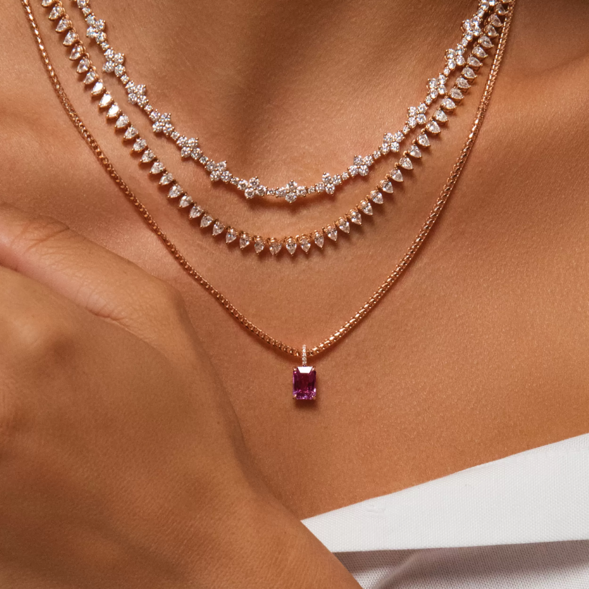 Anita Ko One Of A Kind^EMERALD CUT PINK SAPPHIRE PENDANT WITH DIAMOND BASKET AND BALE