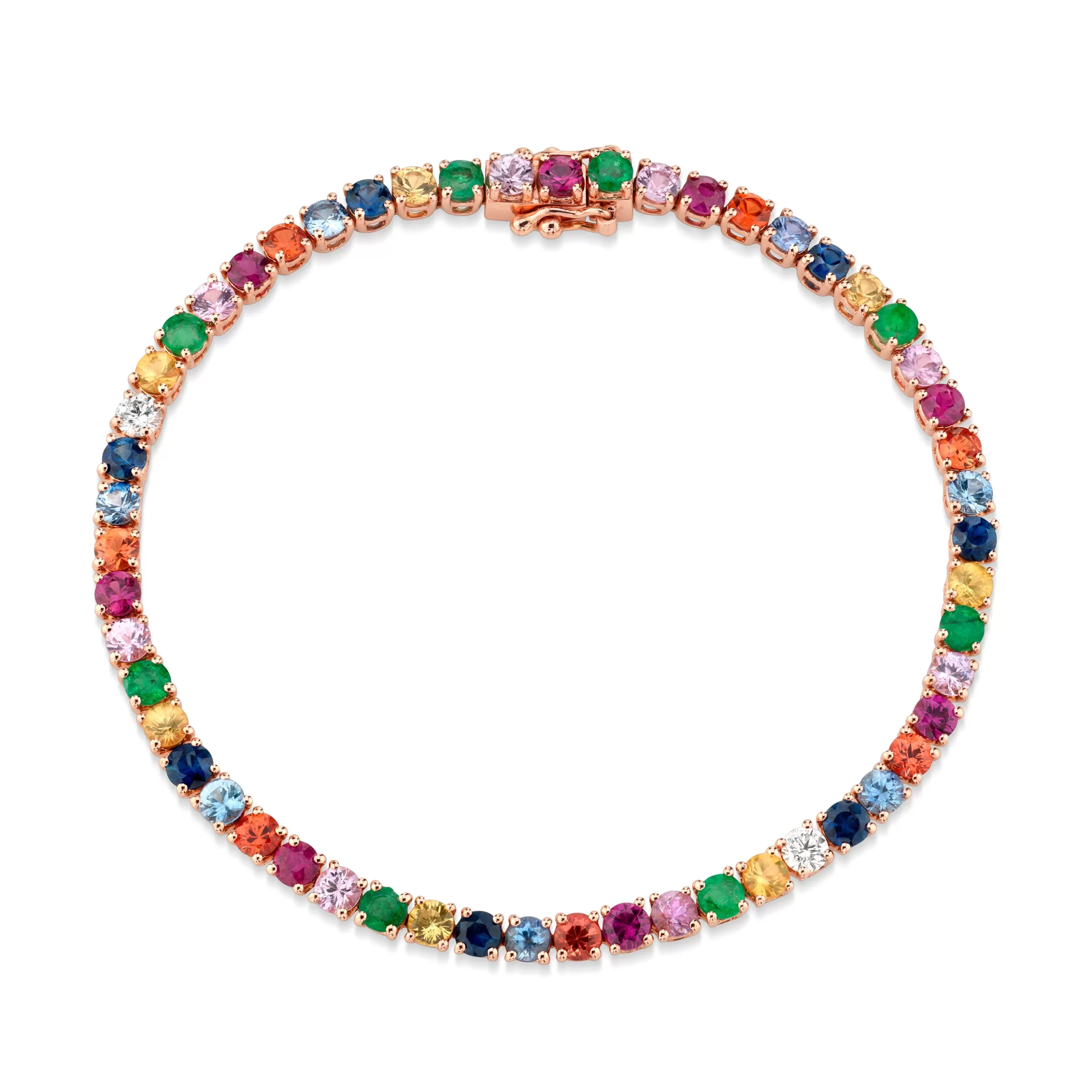 Anita Ko Diamond Link^LARGE MULTI-COLORED FINE GEMSTONE AND DIAMOND HEPBURN BRACELET