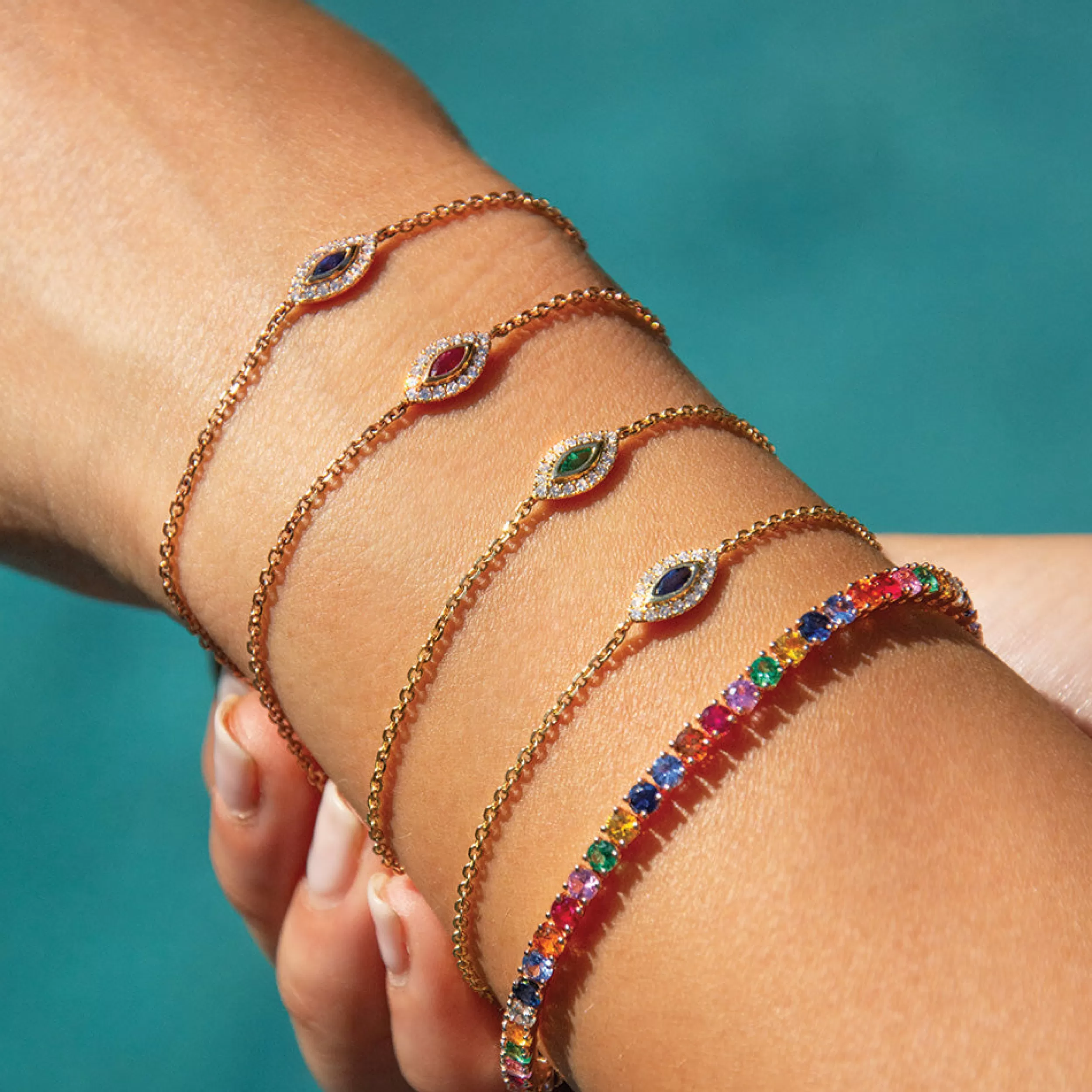 Anita Ko Diamond Link^LARGE MULTI-COLORED FINE GEMSTONE AND DIAMOND HEPBURN BRACELET