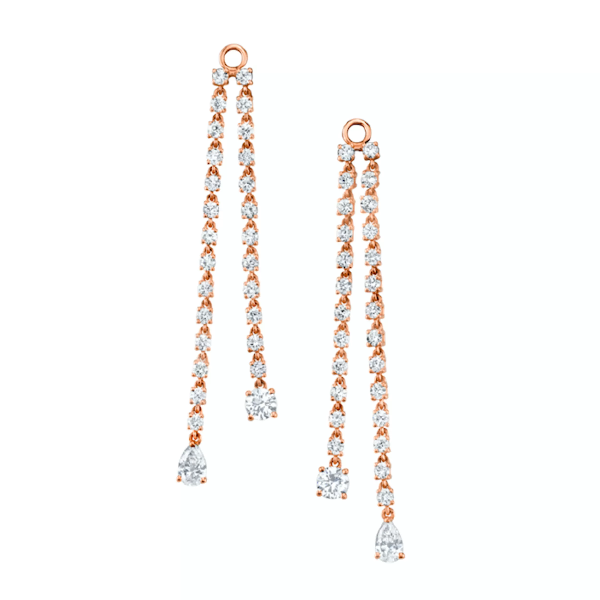 Anita Ko Long^PAIR OF DOUBLE DRAPED DIAMOND ROPE EARRINGS WITH ROUND AND PEAR DIAMOND DROPS