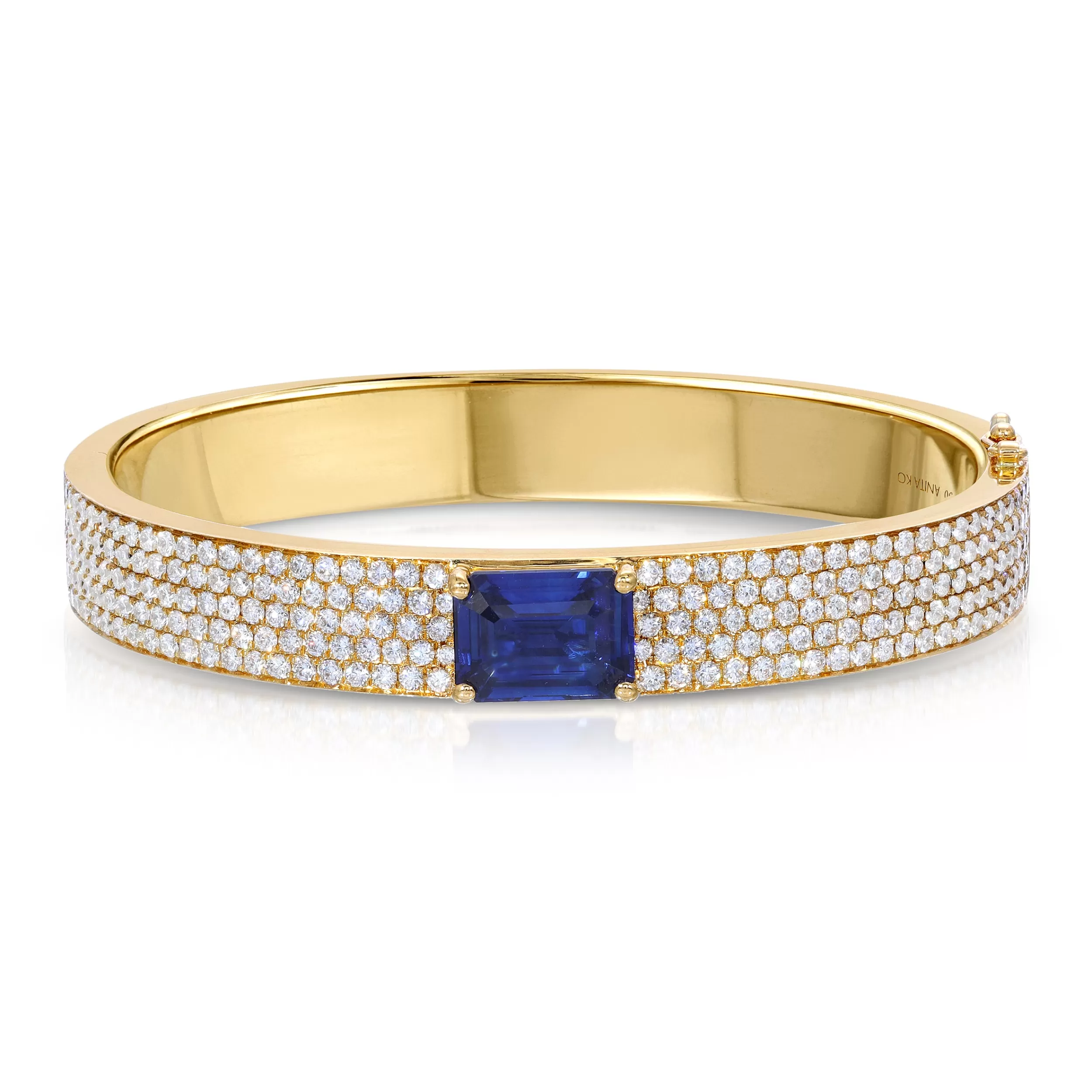 Anita Ko One Of A Kind^PAVÉ DIAMOND OVAL BRACELET WITH EMERALD CUT BLUE SAPPHIRE CENTER