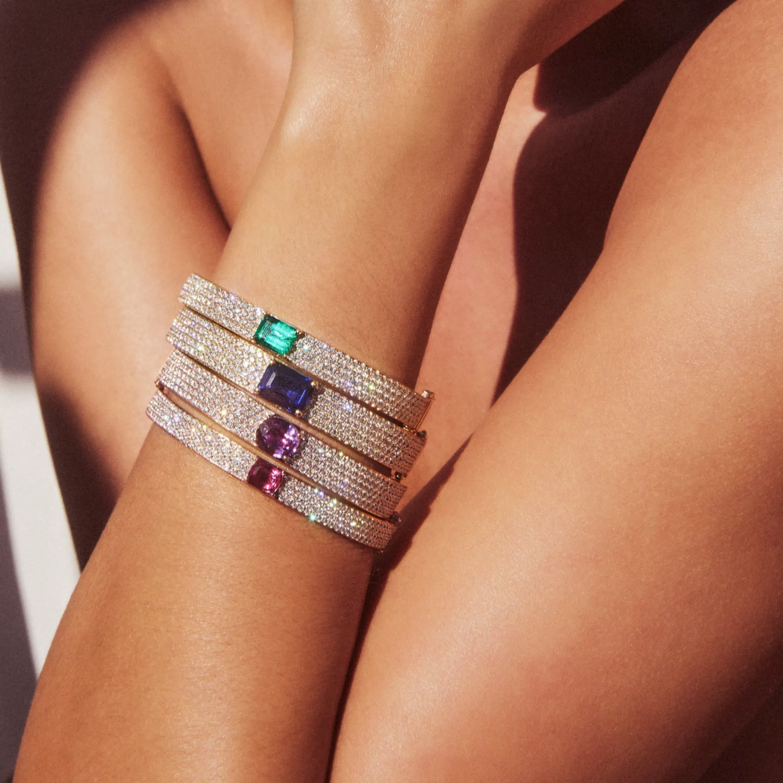Anita Ko One Of A Kind^PAVÉ DIAMOND OVAL BRACELET WITH EMERALD CUT BLUE SAPPHIRE CENTER