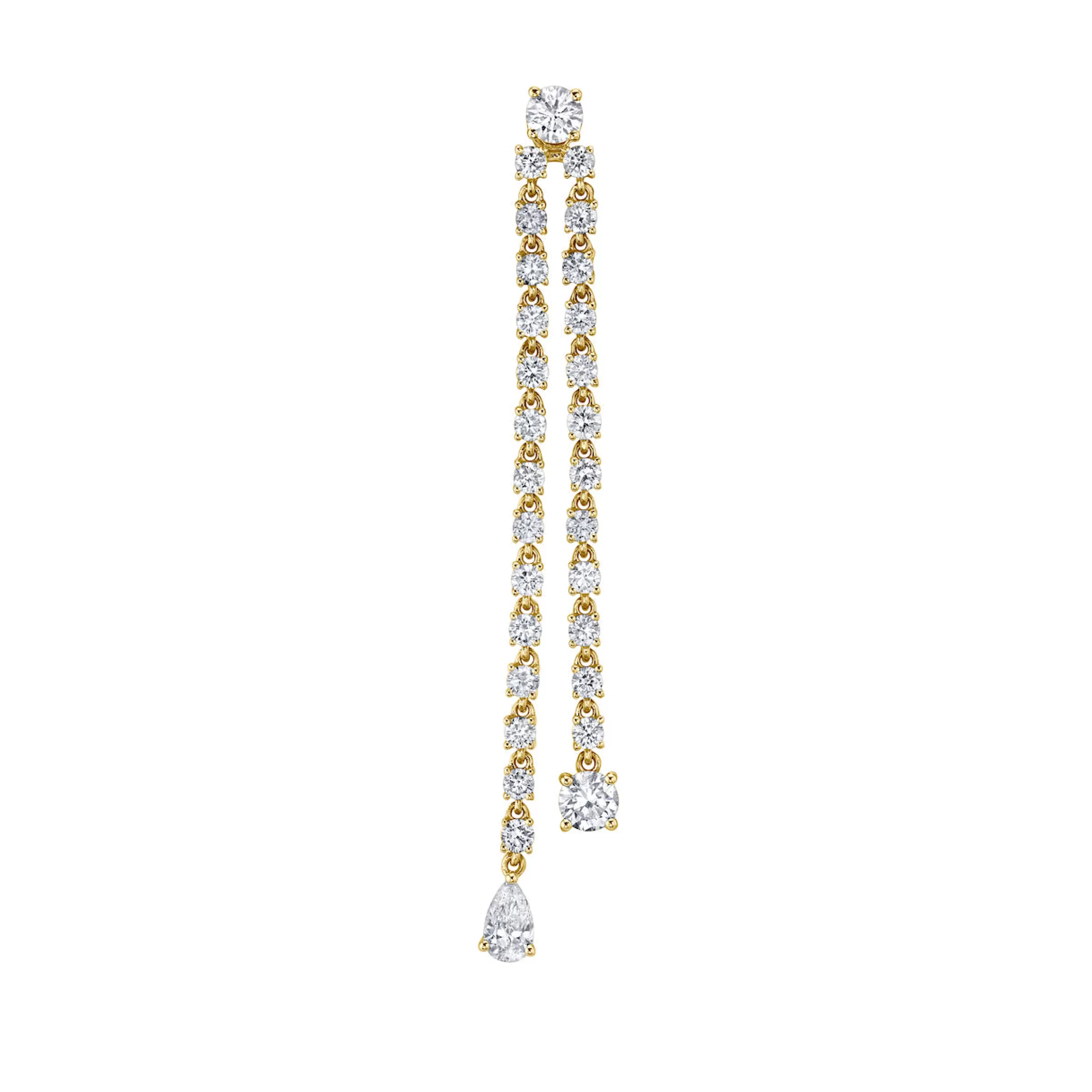Anita Ko Long^SINGLE DOUBLE DRAPED DIAMOND ROPE EARRING WITH ROUND AND PEAR DIAMOND DROPS