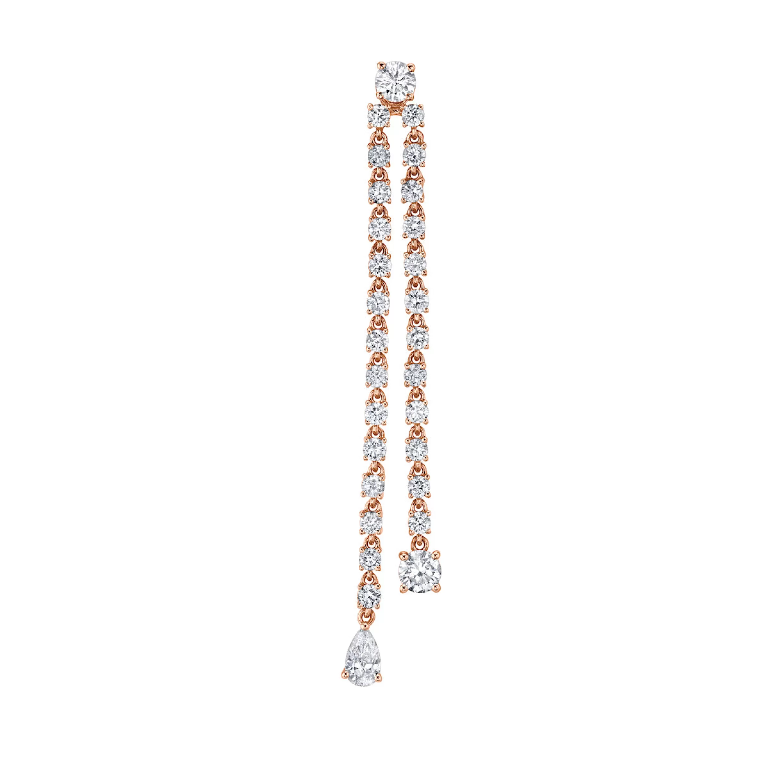Anita Ko Long^SINGLE DOUBLE DRAPED DIAMOND ROPE EARRING WITH ROUND AND PEAR DIAMOND DROPS