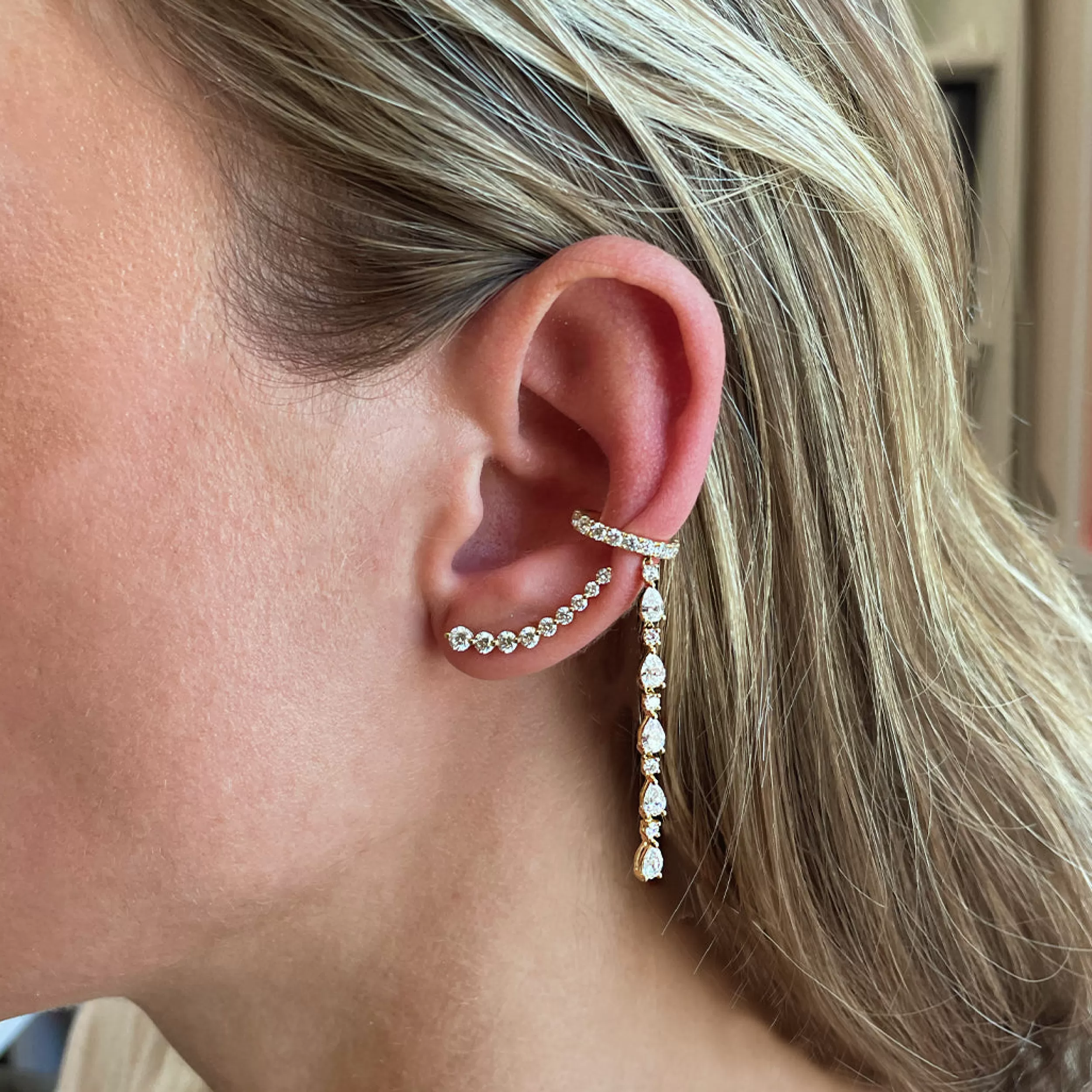 Anita Ko Ear Cuffs^SINGLE ROW DIAMOND EAR CUFF WITH 5 PEAR AND ROUND DIAMOND DROPS