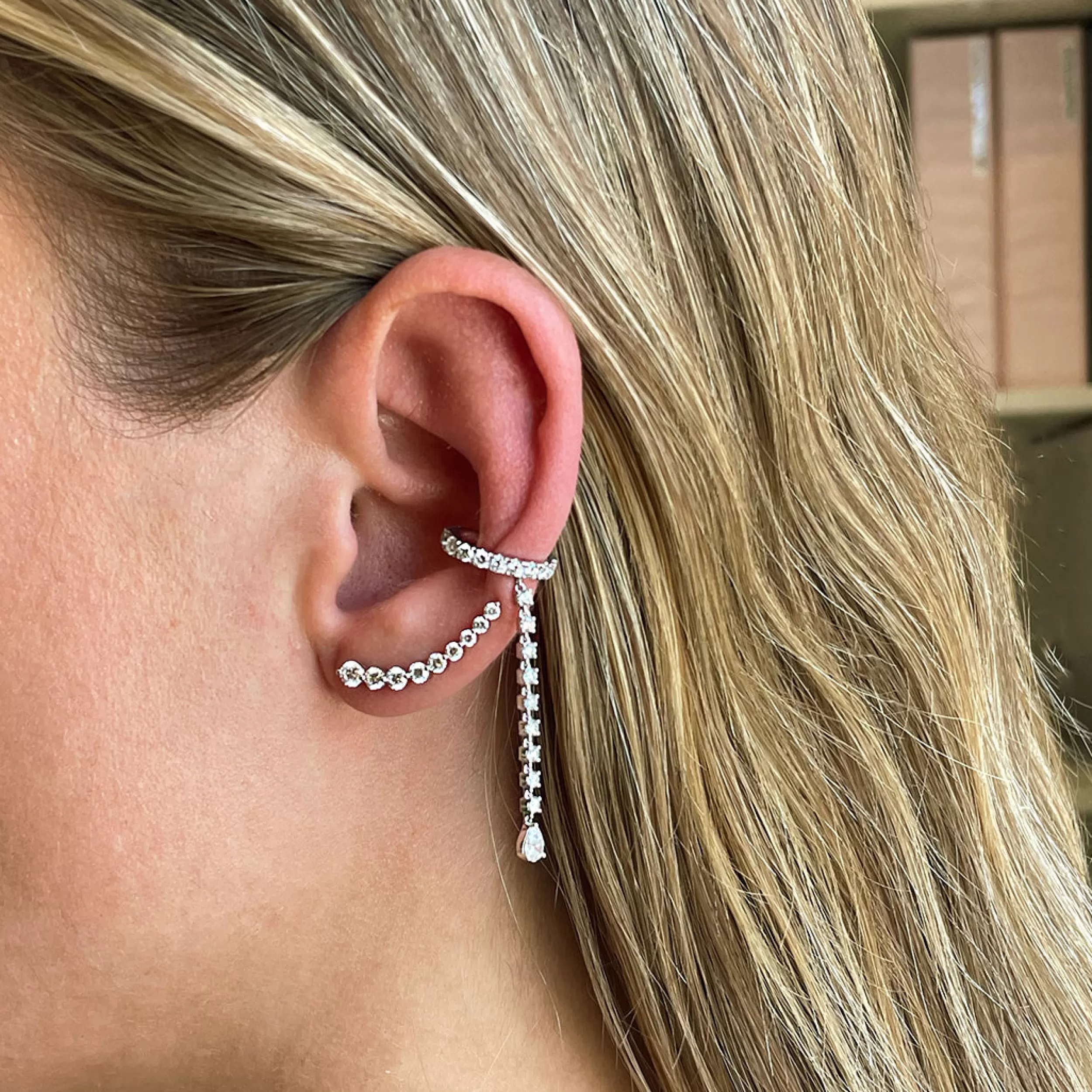 Anita Ko Ear Cuffs^SINGLE ROW DIAMOND EAR CUFF WITH ROUND AND PEAR DIAMOND DROPS