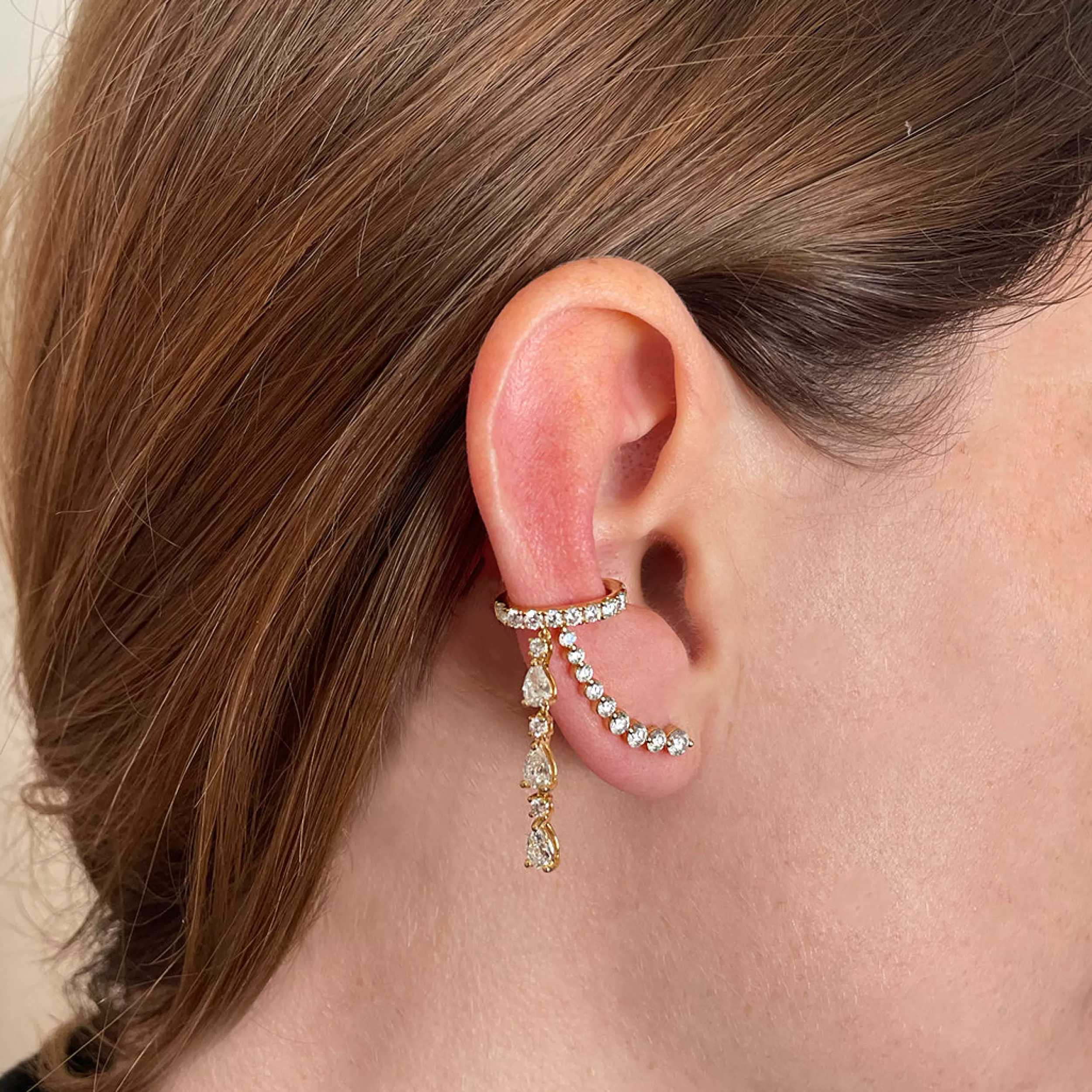 Anita Ko Ear Cuffs^SINLGE ROW DIAMOND EAR CUFF WITH 3 PEAR AND ROUND DIAMOND DROPS