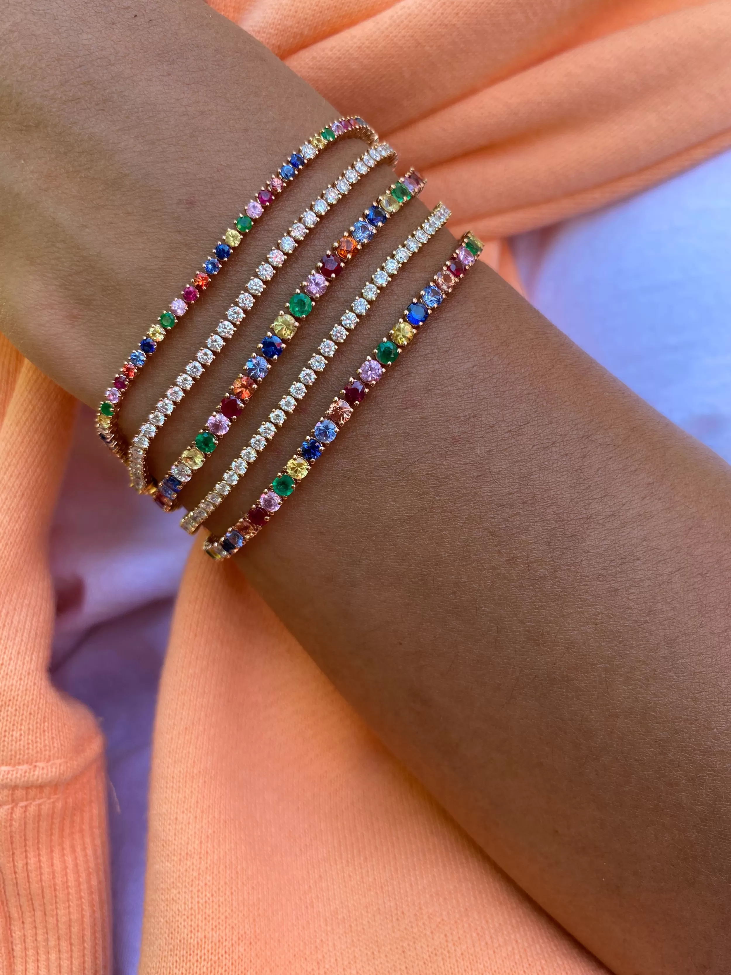 Anita Ko Diamond Link^SMALL MULTI-COLORED FINE GEMSTONE AND DIAMOND HEPBURN BRACELET